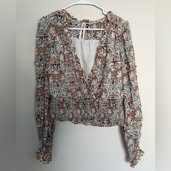Anthropologie Paisley Print Faux Wrap Bohemian peasant top M - Picture 2 of 8